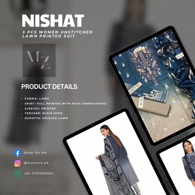 Nishat 3 Pcs Women Unstitched Lawn Printed Suit