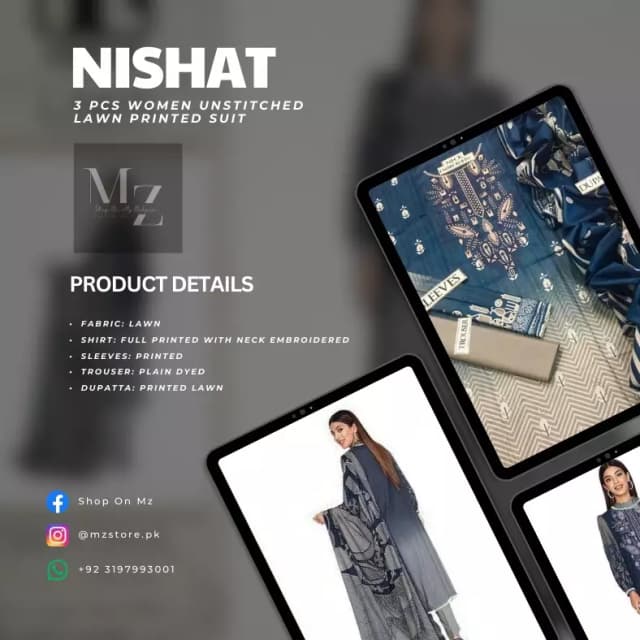 Nishat 3 Pcs Women Unstitched Lawn Printed Suit