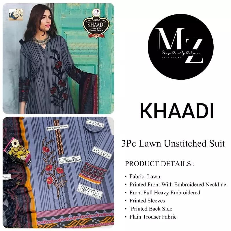 Khaadi 3Pcs Lawn Unstitched Suit